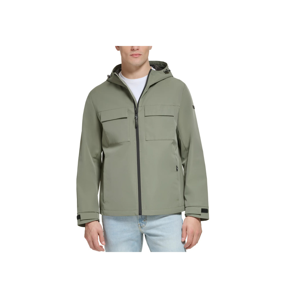 DKNY Men Flex Tech Hooded Rain Slicker Olive Size XL